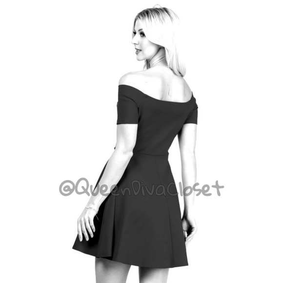 Black ponte off shoulder skater fit & flare dress - Picture 3 of 4